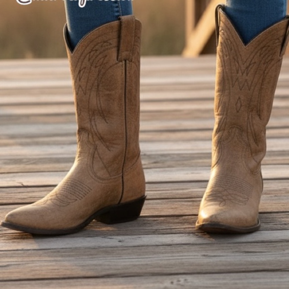 $399 Frye Billy Pull On Tan Distressed Leather Cowboy Knee/Calf High Stitch Boot